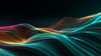 Naklejka premium Cyberpunk neon light waves, glowing abstract
