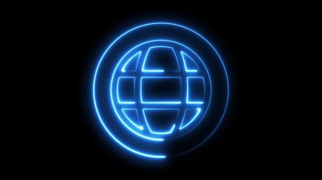 Abstract Neon Globe planet earth icon inside red color neon circle. Earth sign Global internet symbol. Geometric shapes. 4K Video Globe symbol icon animation World web icon, earth globe icons
