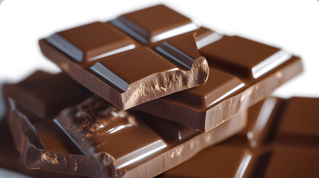 A stack of chocolate bars with one of them missing a piece