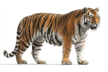 Obraz premium Tiger, standing profile, orange and black stripes