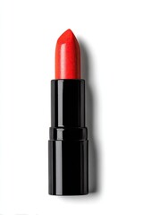 Fototapeta premium Bright coral lipstick in black tube, top view