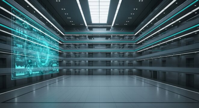 Modern High-Tech Interior with Digital Interface Display