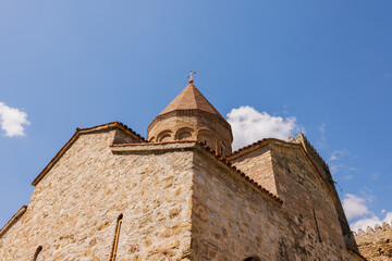 Fototapeta premium Scenic view of the Ananuri Fortress Complex in the Caucasus Mountains, northern Georgia