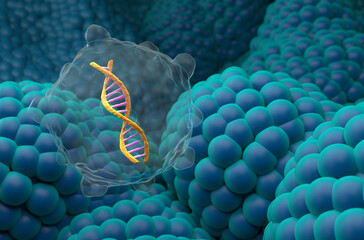 Gene therapy in Prostate cancer - closeup view 3d illustration