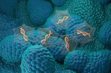 Gene therapy in Prostate cancer - isometric view 3d illustration