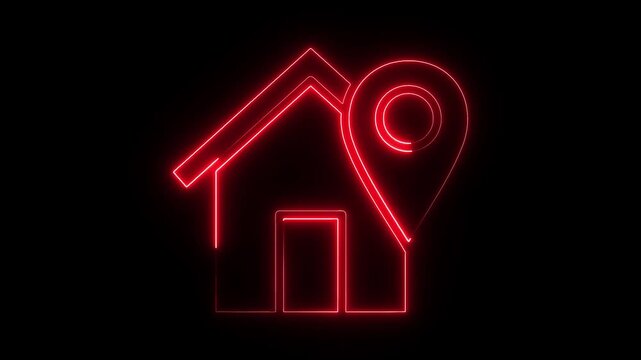 Neon line Real estate property search, geolocation services, address navigation, and smart home. location in home icon. map Location navigation and address.home Symbolic pointer for spots.