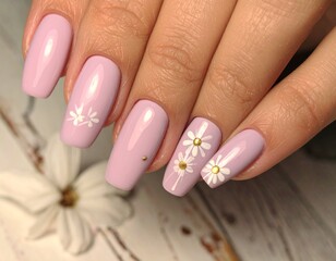 파스텔 핑크 데이지 네일아트 Pastel Pink Daisy Nail Art