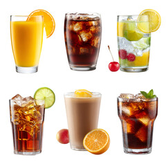 Refreshing beverage selection assorted drinks in glasses studio setting high-quality photography