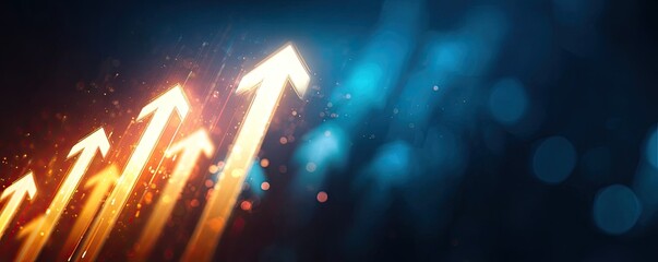 Multiple glowing upward arrows against a dark background with bokeh