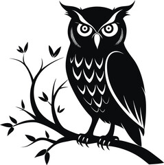 Silhouette of Owl Perched on Bare Branch
