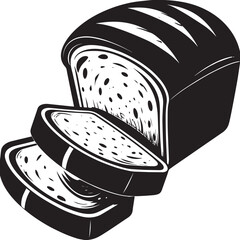 Loaf of Bread with Slices Silhouette | Black Illustration Vector