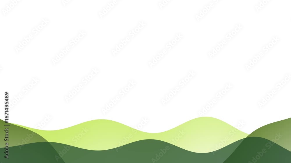 Poster three abstract green layered hills with soft gradients are positioned at the bottom on a clean white