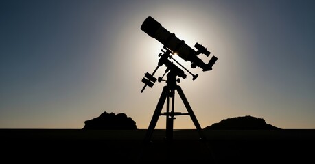 Astronomical Telescope Silhouette Against Bright Sky