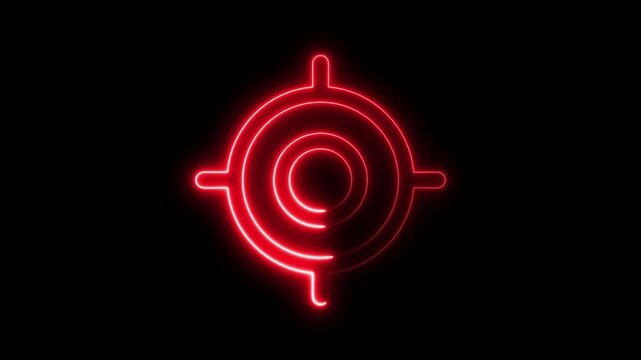 Glowing neon target icon animation. Finding or analyzing business goals achievement, strategy, action plan. arrow throw hitting the center of a shooting target for business targeting and winning goals