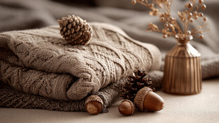 Cozy winter scene featuring a warm blanket and holiday decorations, perfect for thanksgiving.