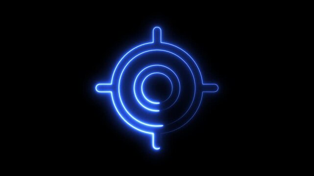 Glowing neon target icon animation. Finding or analyzing business goals achievement, strategy, action plan. arrow throw hitting the center of a shooting target for business targeting and winning goals