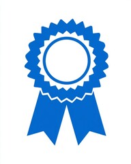 Simple blue ribbon award rosette  isolated on white