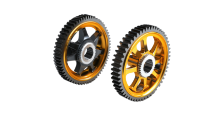 Two gear wheels mechanical engineering cogs isolated on white background