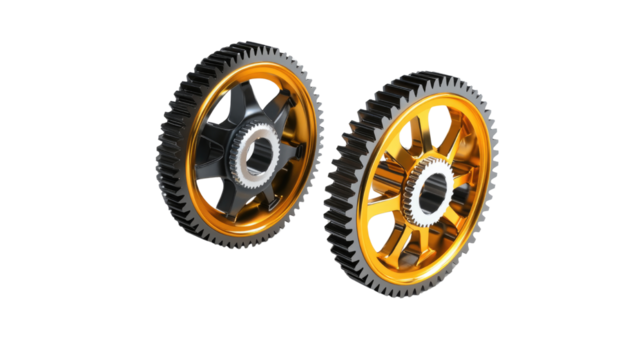 Two gear wheels mechanical engineering cogs isolated on white background