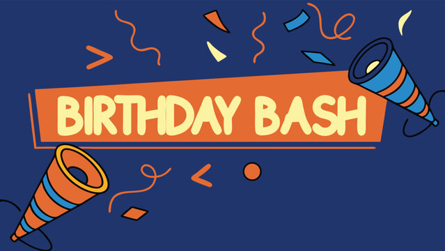 Celebrate joyfully with a "Birthday Bash" announcement featuring confetti and party poppers, perfect for festive invitations.