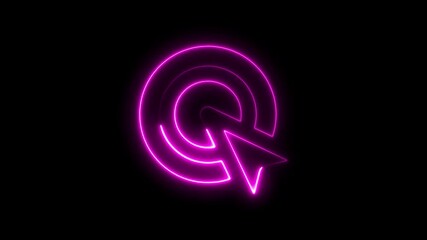 Neon mouse cursor arrow icon. Glowing neon arrow cursor icon for digital interface target icon. Glowing neon mouse pointer arrow icon 