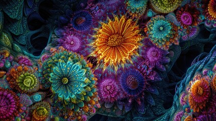 Psychedelic fractal landscape with vivid kaleidoscopic colors and intricate geometric patterns, mind-expanding abstract art