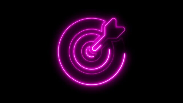 Neon glowing light target icon animation. target and arrow icon. Military training , Military target icon animation . Neon bullseye target icon 