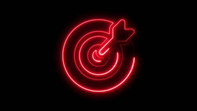 Neon glowing light target icon animation. target and arrow icon. Military training , Military target icon animation . Neon bullseye target icon 