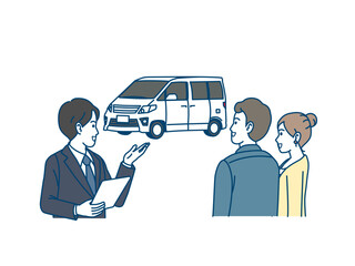 新車をを買う家族のイラスト