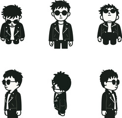 Stylized boy in suit character turnaround front side back