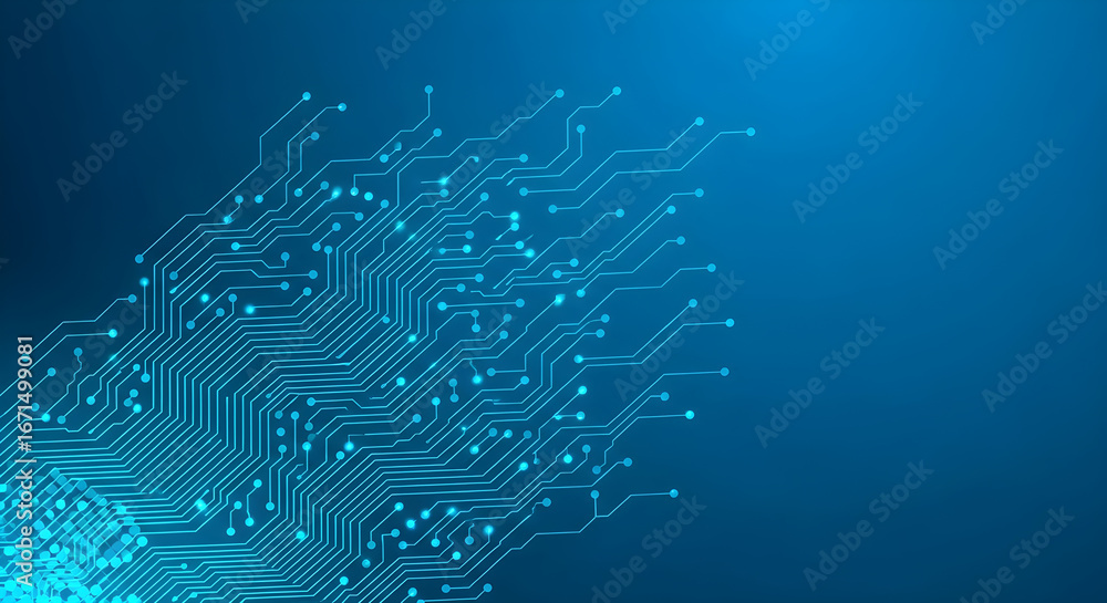 Poster electronic circuit board design with intricate networks and technological aesthetics on azure techno