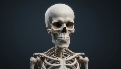 Detailed 3D Render of a Human Skull and Upper Skeleton
