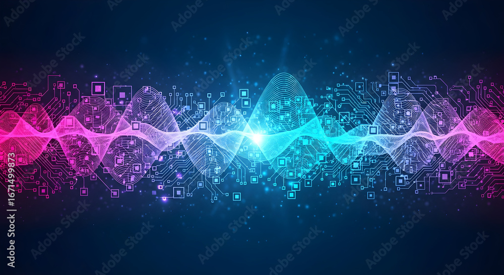 Poster abstract waveform of light and color a dynamic fusion of technology and art radiating energy and mot