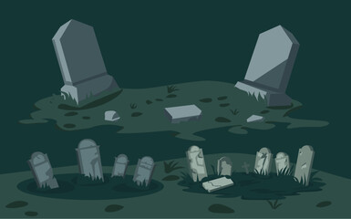Spooky Graveyard Cartoon Illustration