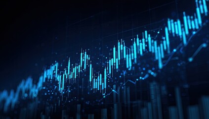 Detailed financial chart with rising blue lines and bars