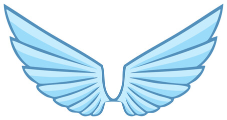 Obraz premium Light Blue Angel Wings Open Wide Cartoon Illustration Style Graphic Design Element