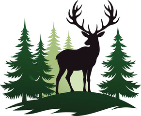 Obraz premium Silhouette of Wildlife Elk in Forest