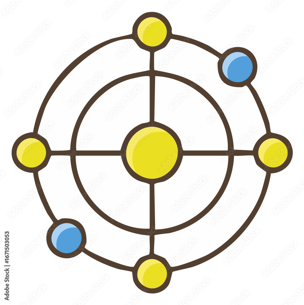 Aufkleber abstract diagram of interconnected circles and concentric orbits with nodes and lines