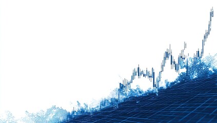 Abstract financial chart, upward trend, white background, blue tones