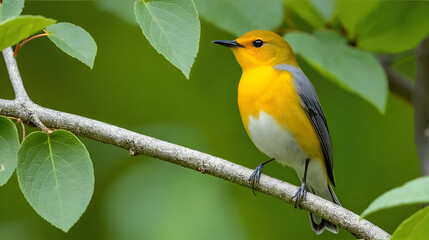 Prothonotary Warbler Perched In Tree-1138