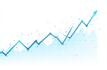 Abstract graphic of a rising line graph, light blue on white background.  Scattered light blue particles and overlaid translucent gridlines