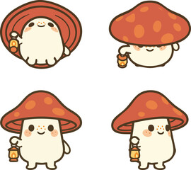 Adorable mushroom critters with big caps and tiny lantern