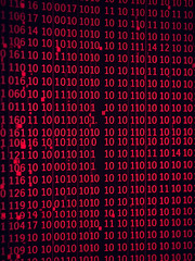 Fototapeta premium red binary code. computer technology background. red binary code computer language data transfers. unsecured and dangerous big data and ai artificial intelligence cyber network.