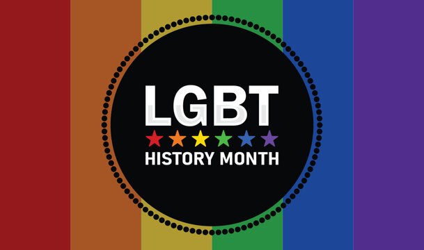Bold LGBT History Month Emblem with Rainbow Stars and Pride Stripes. Background, poster, postcard, banner design. - Powered by Adobe