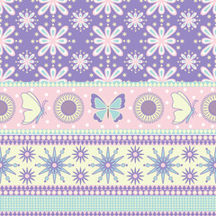 Decorative Pastel Floral Butterfly Seamless Pattern