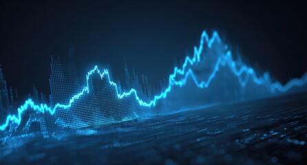 Abstract digital chart, glowing blue lines on dark background