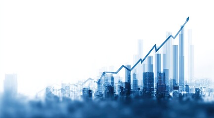 Abstract cityscape overlaid with upward trending graph
