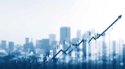 Abstract financial growth chart overlaid on a cityscape