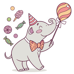 Cute SVG of a Gentle Wildlife in Candy Shop colors, featuring wearing a bowtie in a Birthday setting