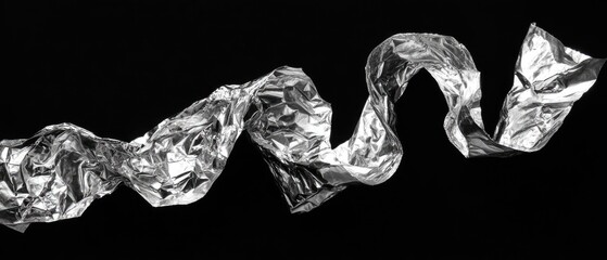 Silvery, crumpled foil ribbon against black